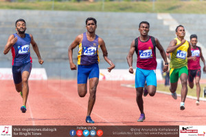 Pradeep Sanjaya cruising his way through in his heat of T46 class 400m event at the National Para-Athletic Championship