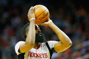 James Harden #13 of the Houston Rockets takes a free throw during their game against the Cleveland Cavaliers at the Toyota Center on January 15, 2016 in Houston, Texas. NOTE TO USER: User expressly acknowledges and agrees that, by downloading and or using this Photograph, user is consenting to the terms and conditions of the Getty Images License Agreement. Scott Halleran/Getty Images/AFP