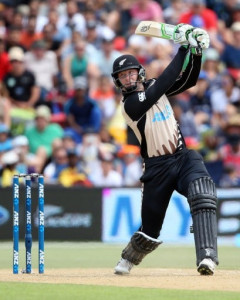 Martin Guptill of New Zealand plays a shot during the first Twenty20 cricket match between New Zealand and Sri Lanka at the Bay Oval in Mount Maunganui on January 7, 2016. AFP PHOTO / MICHAEL BRADLEY / AFP / MICHAEL BRADLEY