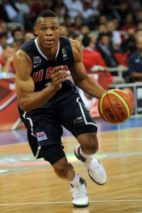 Russel Westbrook of the USA dribbles the ball during the Group B preliminary round match between the USA and Iran at the FIBA World Basketball Championships at the Abdi Ipekci Arena in Istanbul on September 1, 2010. AFP PHOTO / MUSTAFA OZER / AFP / MUSTAFA OZER