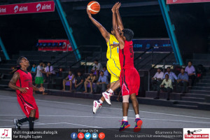 Timothy Nithushan tries to block Anoushka Wettasinghe`s shot. 