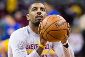 CLEVELAND, OH - JANUARY 18: Kyrie Irving #2 of the Cleveland Cavaliers warms up prior to the game against the Golden State Warriors at Quicken Loans Arena on January 18, 2016 in Cleveland, Ohio. NOTE TO USER: User expressly acknowledges and agrees that, by downloading and/or using this photograph, user is consenting to the terms and conditions of the Getty Images License Agreement. Mandatory copyright notice. Jason Miller/Getty Images/AFP