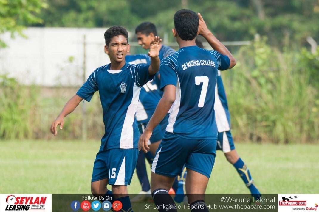 Nalanda College v De Mazenod College - U19 Schools Division II - Kelaniya Football Complex - 09/11/2016 - Raheem Deen (L) and Pramuditha Gunasekara (R) celebrate their first goal.