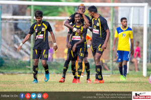 Colombo Fc players celebrate a goal against Negombo Youth.