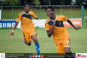 Sunthararaj Niresh goes on a celebratory run after scoring a goal.