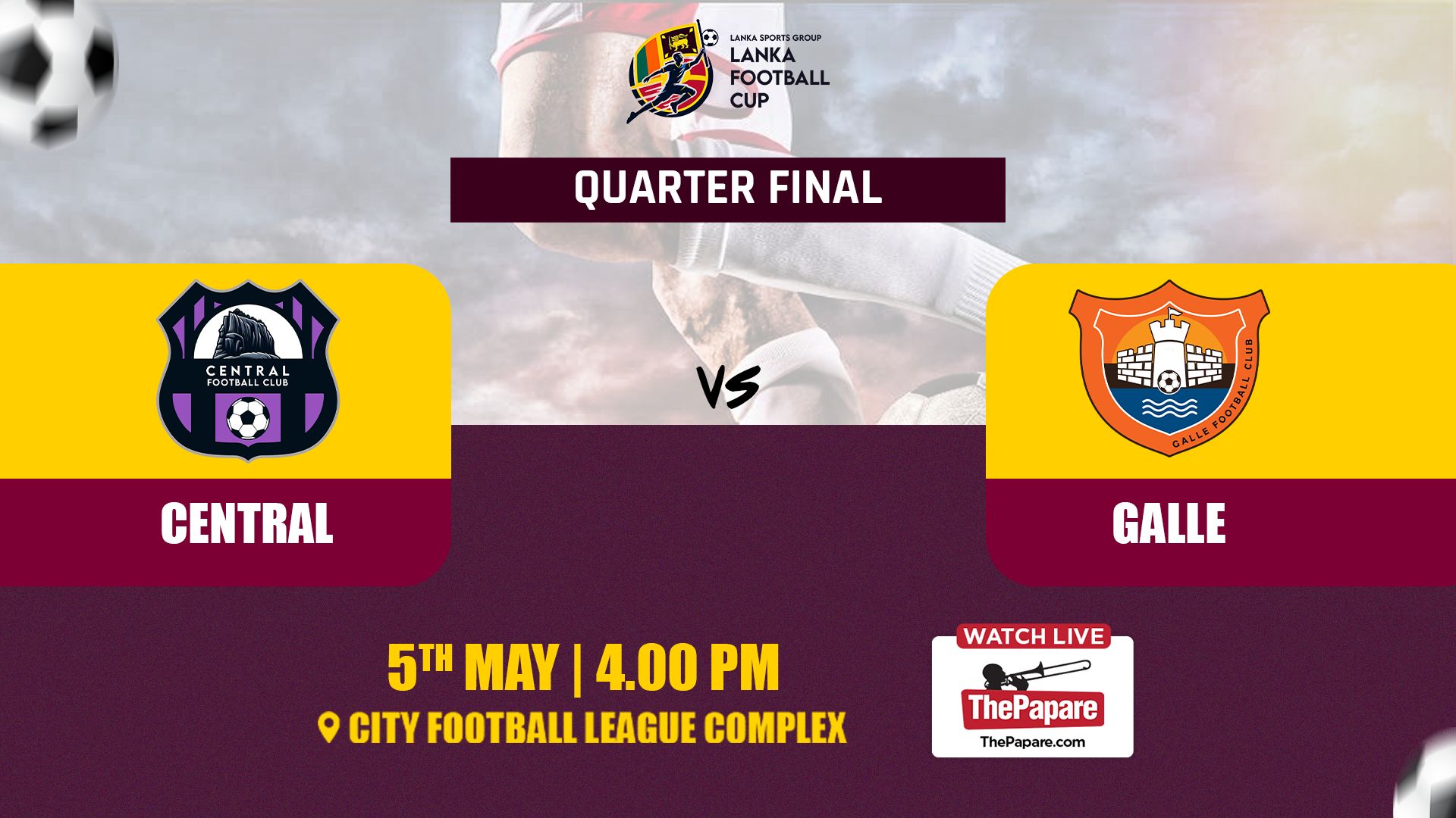 REPLAY Central vs Galle 4th QF Lanka Football Cup 2024