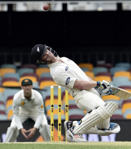 New Zealand's batsman James Neesham avoids a rising ball off Australia's paceman Mitchell Johnson ©AFP